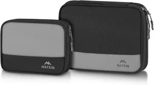 MATEIN Cord Organizer Travel Case 2 Pack, Water Resistant Tech Organizer Pouch for Electronic Accessories, Portable Electronics Case Carrying Bag for Cable, Changer, Earphone & Power Bank, Black&Grey