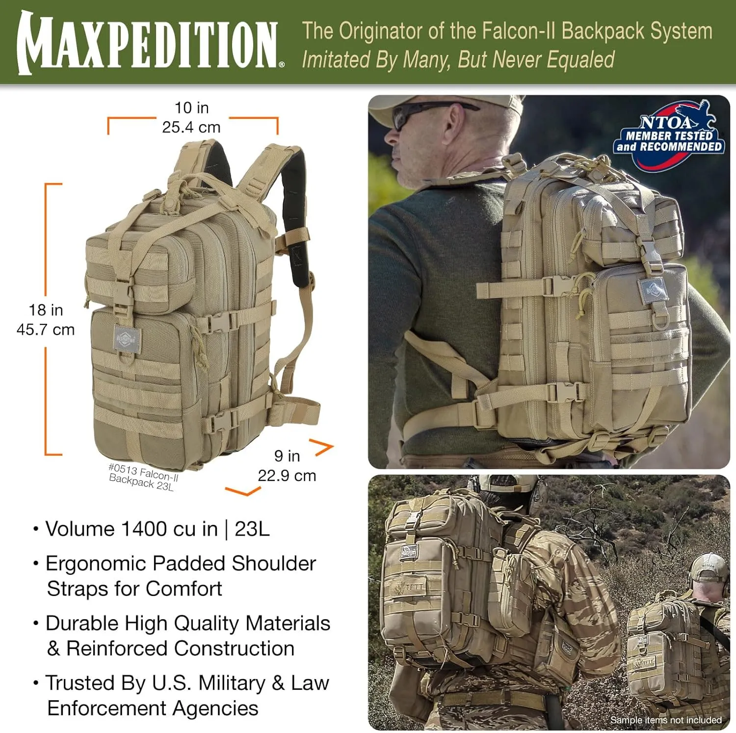 MAXPEDITION Falcon-II Backpack, 23L Tactical Backpack, Survival Pack, Bug Out Bag, MOLLE Go Bag for EDC, 0513