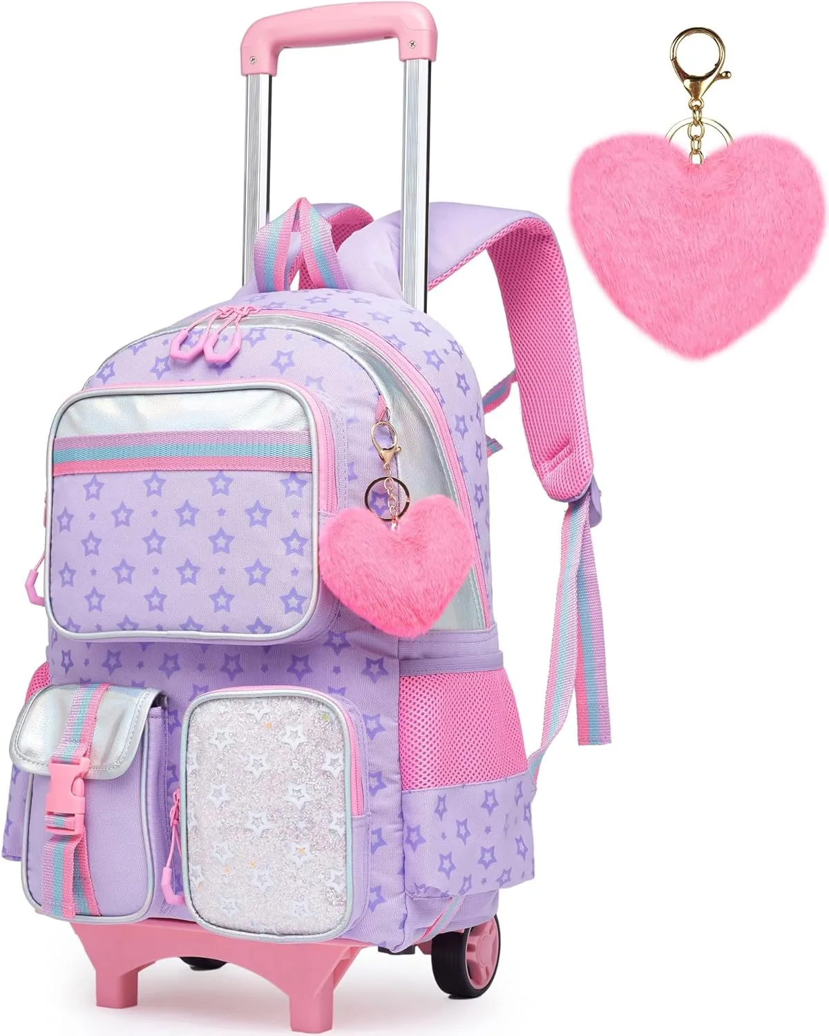 Meetbelify Backpack with Wheels for Girls Rolling Backpack Cute Carry on Backpack for Elementary Student