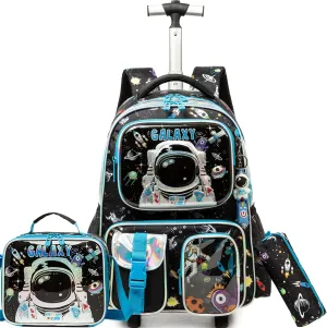 Meetbelify Kids Rolling Backpack with Wheels for Boys Rolling Backpacks with Lunch Box for Elementary School Students 3 in 1 Travel Luggage Suitcase for Boys Age 8-10