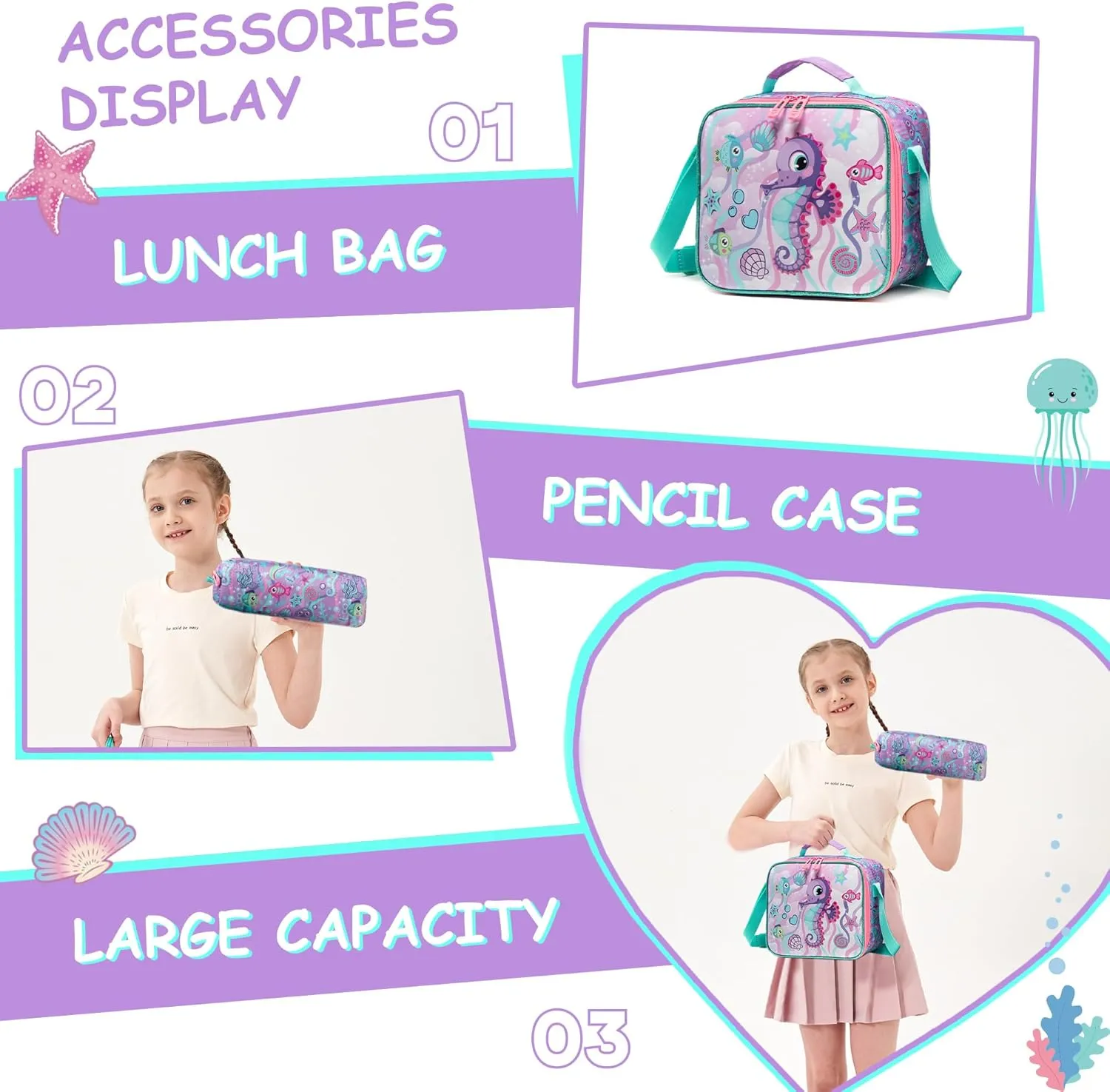Meetbelify Kids Rolling Backpack with Wheels for Girls Rolling Backpacks with Lunch Box for Elementary School Students 3 in 1 Travel Luggage Suitcase for Girls Age 8-10