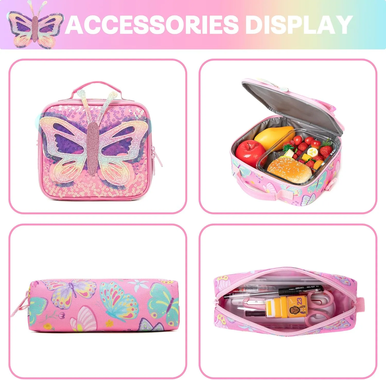 Meetbelify Rolling Backpack for Girls Backpacks with Wheels for Elementary Preschool Students 3 in 1 Carry on Travel Luggage Kids Suitcase with Lunch Box Pencil Case for Girls Age 8-10