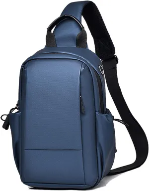 Mens Chest Bag Sling Bags for Men Personal Flex bag Small Crossbody Sling Backpack PU film Shoulder Bag Man Bags for Work Professional Office Travel Satchel Bag with Earphone HoleBlue