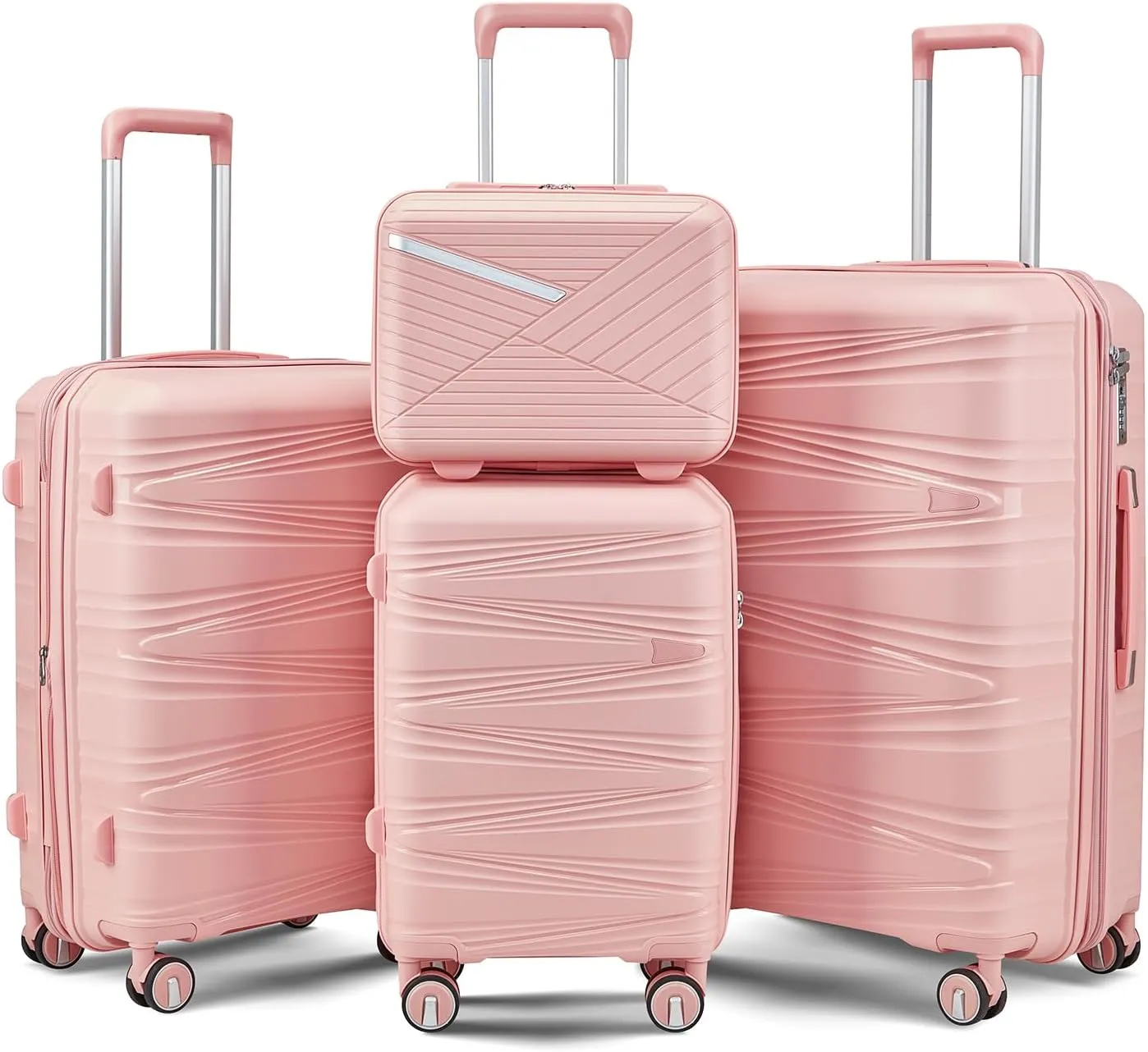 Merax 4 Piece Luggage Sets, Hard Shell Lightweight TSA Lock Carry on Expandable Suitcase with Spinner Wheels Travel Set for Men Women, 14”20”24”28”, Pink