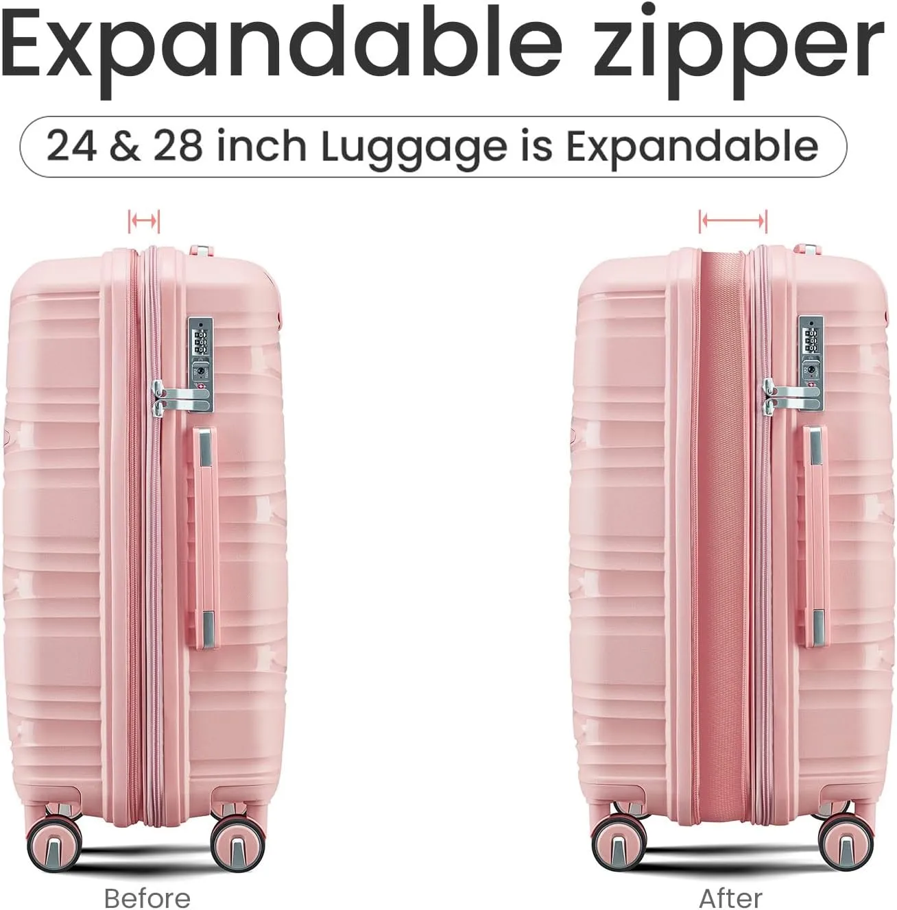 Merax 4 Piece Luggage Sets, Hard Shell Lightweight TSA Lock Carry on Expandable Suitcase with Spinner Wheels Travel Set for Men Women, 14”20”24”28”, Pink