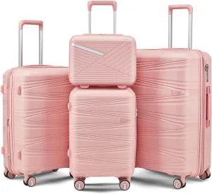 Merax 4 Piece Luggage Sets, Hard Shell Lightweight TSA Lock Carry on Expandable Suitcase with Spinner Wheels Travel Set for Men Women, 14”20”24”28”, Pink