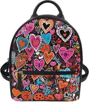 Mini Backpacks Girls Fashion Cute Backpack Daily Use Travel Bags Casual Backpack Zipper Rucksack Classic Durable Shoulder Bag for Valentine's Day, Art Heart Print