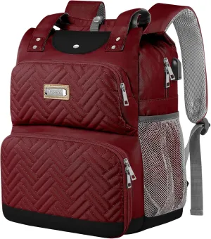 Mogplof Lunch Backpack for Women, Water-resistant Insulated Cooler Backpacks Lunch Box Laptop Backpack, College with USB Port RFID Pockets for Nurse Work Travel Fits 15.6 Inch Laptop, Red