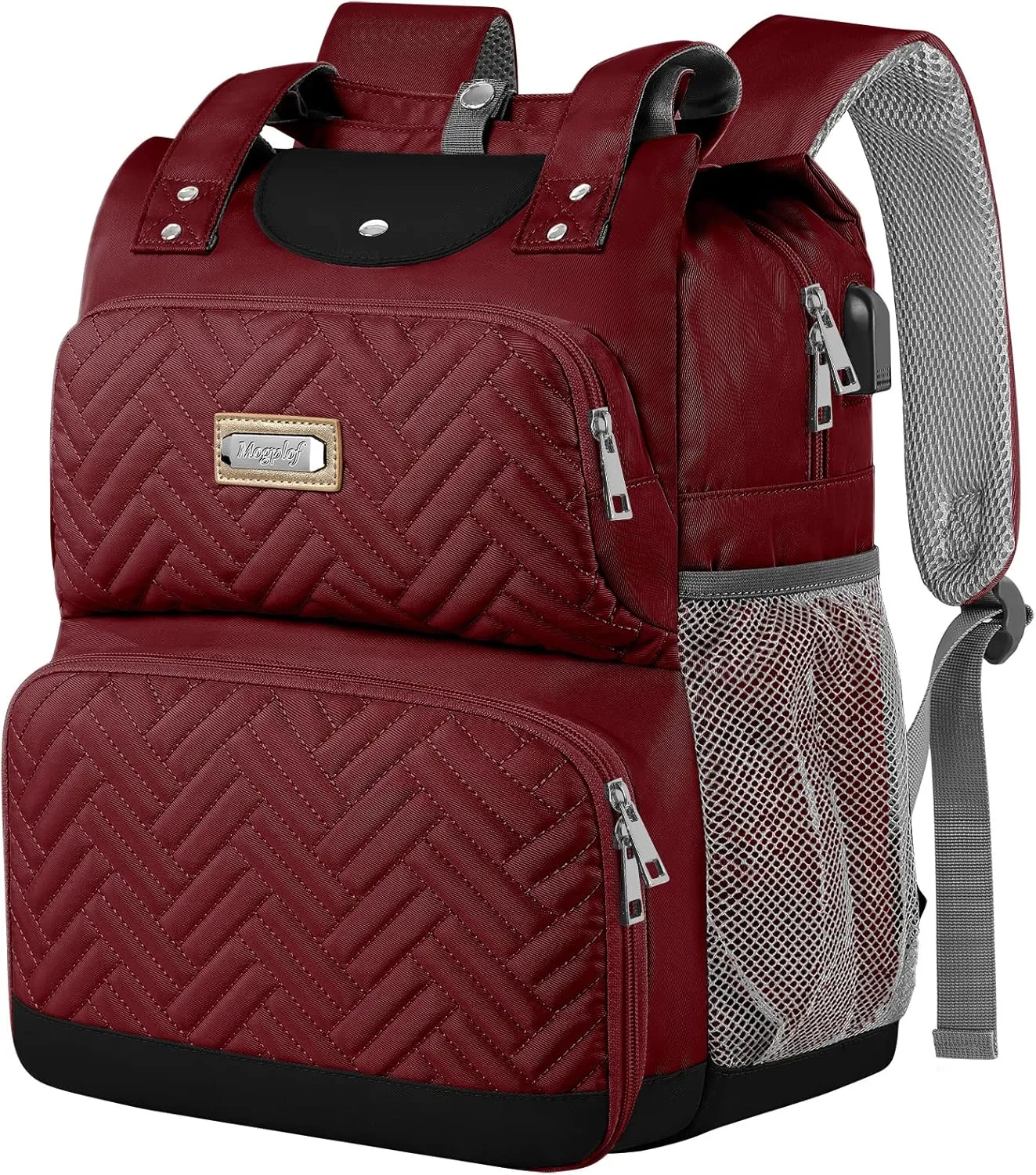 Mogplof Lunch Backpack for Women, Water-resistant Insulated Cooler Backpacks Lunch Box Laptop Backpack, College with USB Port RFID Pockets for Nurse Work Travel Fits 15.6 Inch Laptop, Red