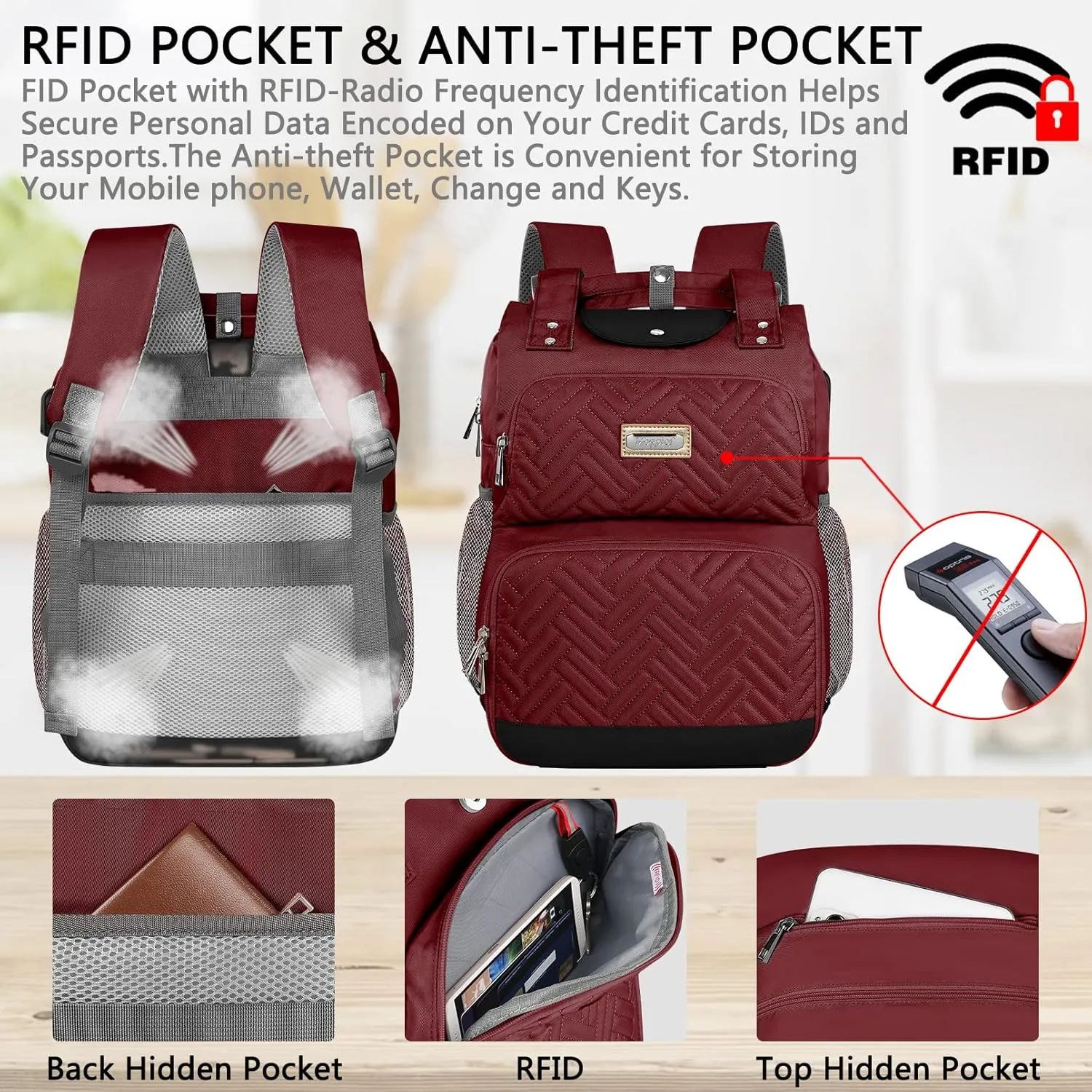 Mogplof Lunch Backpack for Women, Water-resistant Insulated Cooler Backpacks Lunch Box Laptop Backpack, College with USB Port RFID Pockets for Nurse Work Travel Fits 15.6 Inch Laptop, Red
