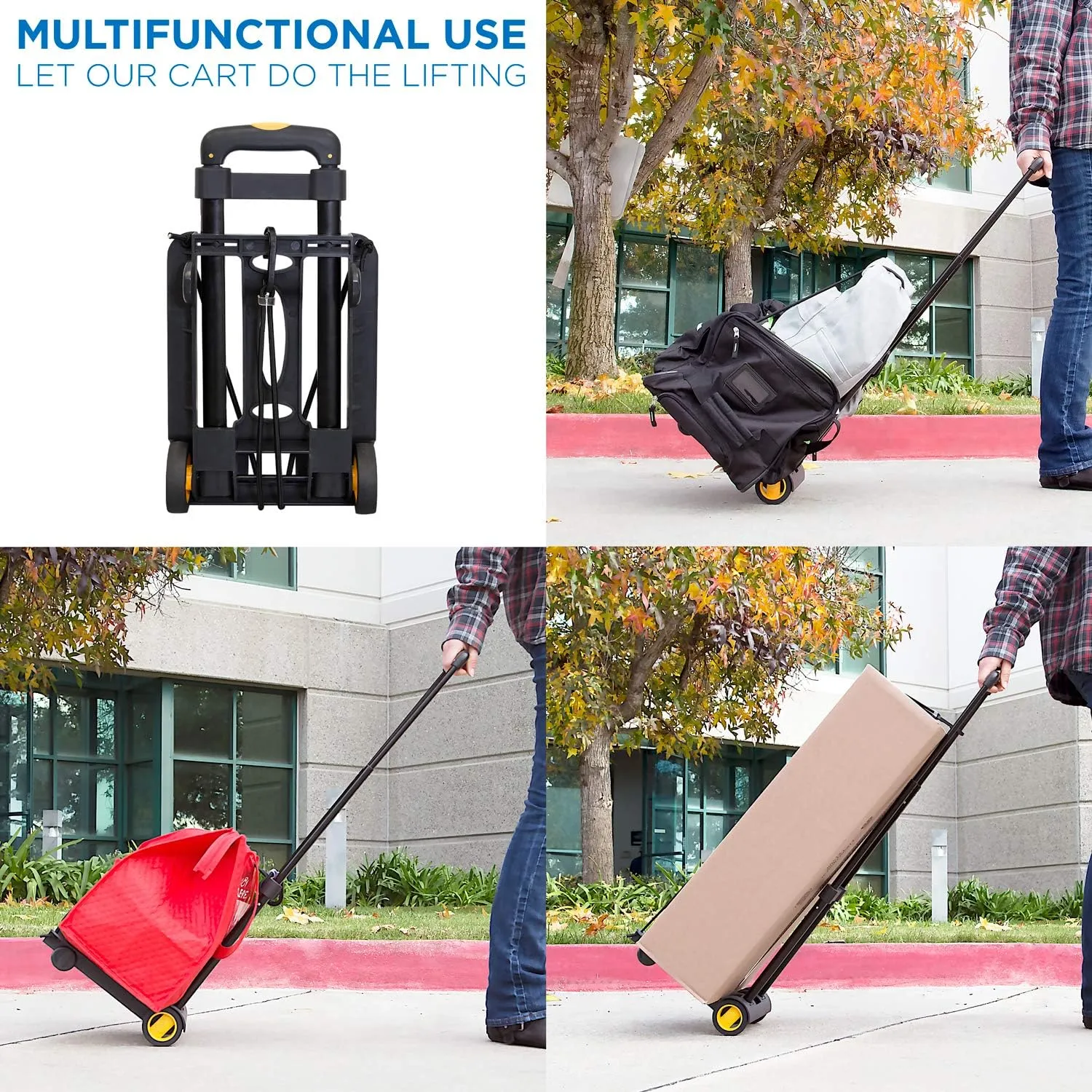 Mount-It! Folding Luggage Cart and Dolly | 77 Lb Capacity | Portable Lightweight Luggage Trolley Cart with Telescoping Handle and 4 Rubber Wheels | Steel Frame