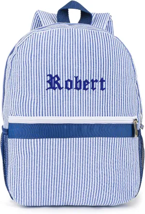 MT WORLD Toddler Backpack Personalized Daycare Backpack for Little Boys 2-4 Seersucker Kids Backpack Preppy Preschool Packpacks Kids Bookbags for Daily School Birthday Gifts (Blue)
