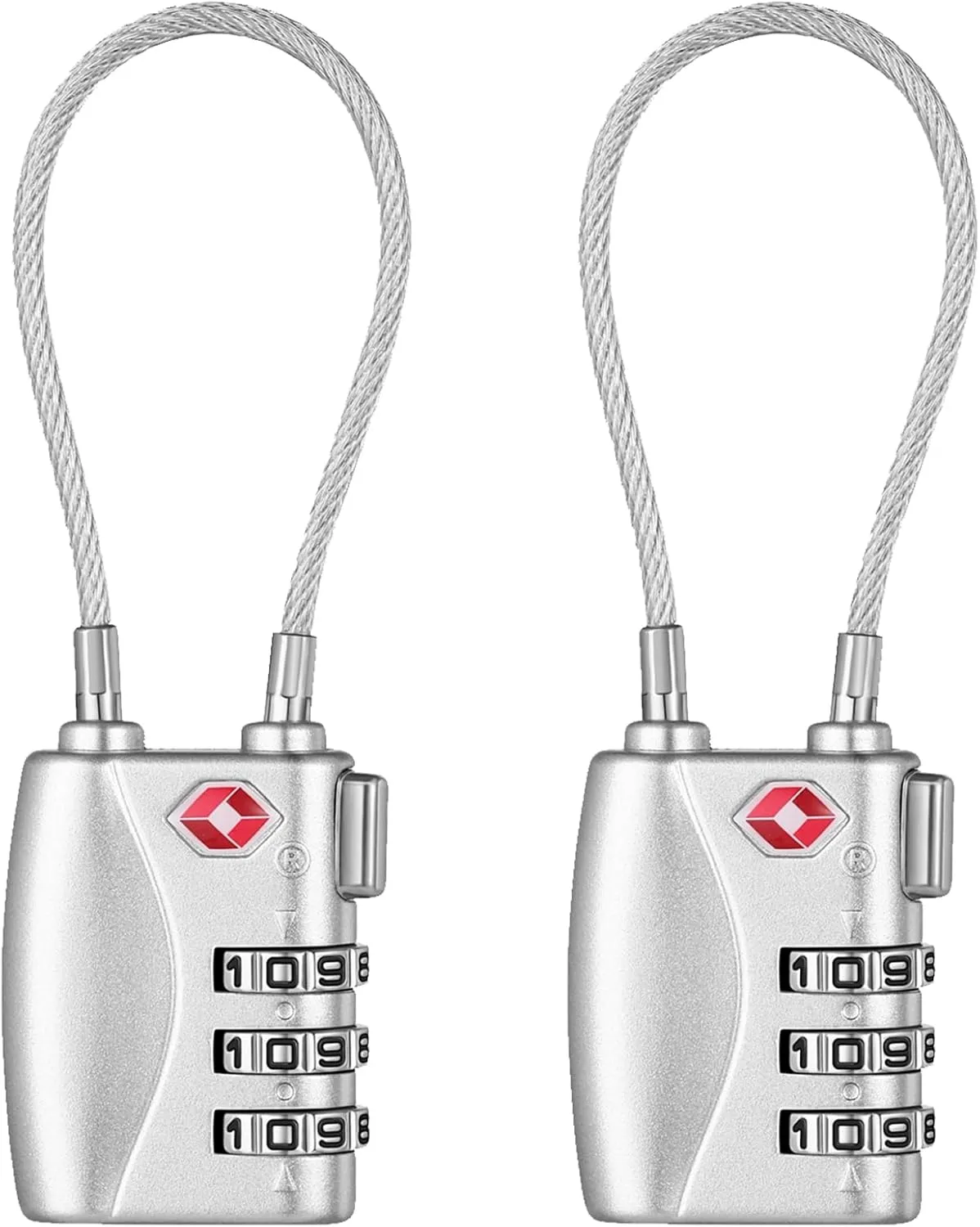 NAGE Luggage Locks TSA Approved, Small Padlock for Luggage, 3 Dial Combo TSA Locks Resettable, 5.5in Flexible TSA Cable Gun Locks, Anti Theft Backpack Lock, Suitcase Lock (2 Pack, Silver)
