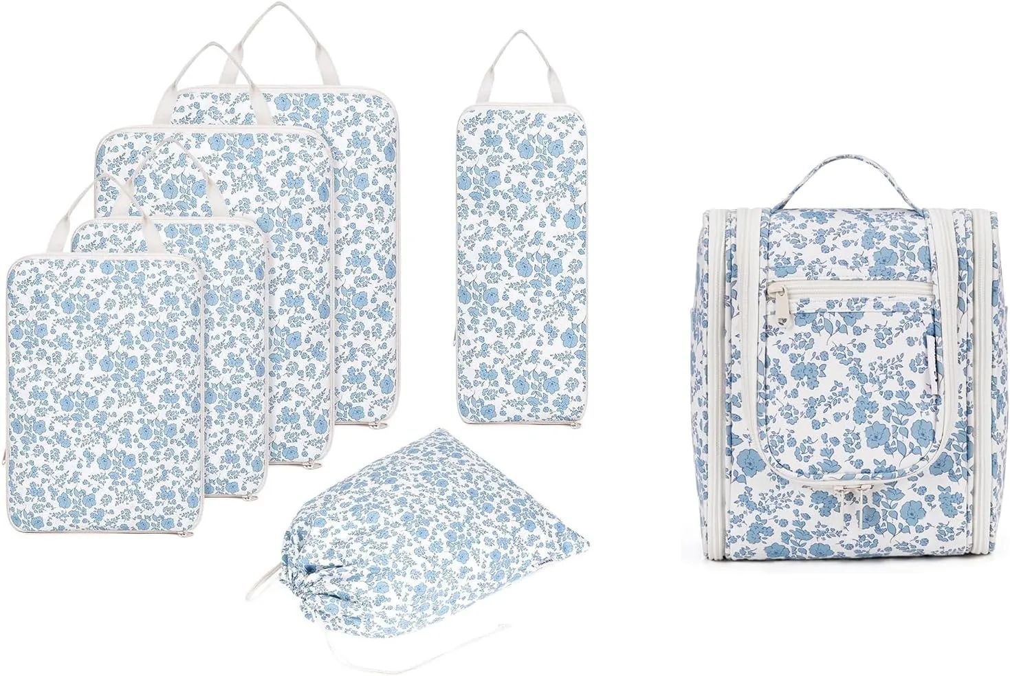 Narwey Small Hanging Travel Toiletry Bag with 6 Set Compression Packing Cubes