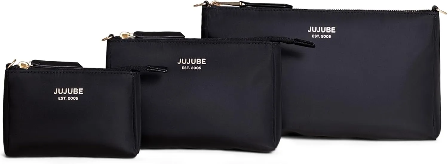 New! JuJuBe 3-Piece Pouch Set, Diaper Bag Organizing Pouches, Convertible to Small Purse with Crossbody Strap, Zipper Cosmetic or Makeup Pouch, Large, Medium, and Small, Black, Mother's Day Gift