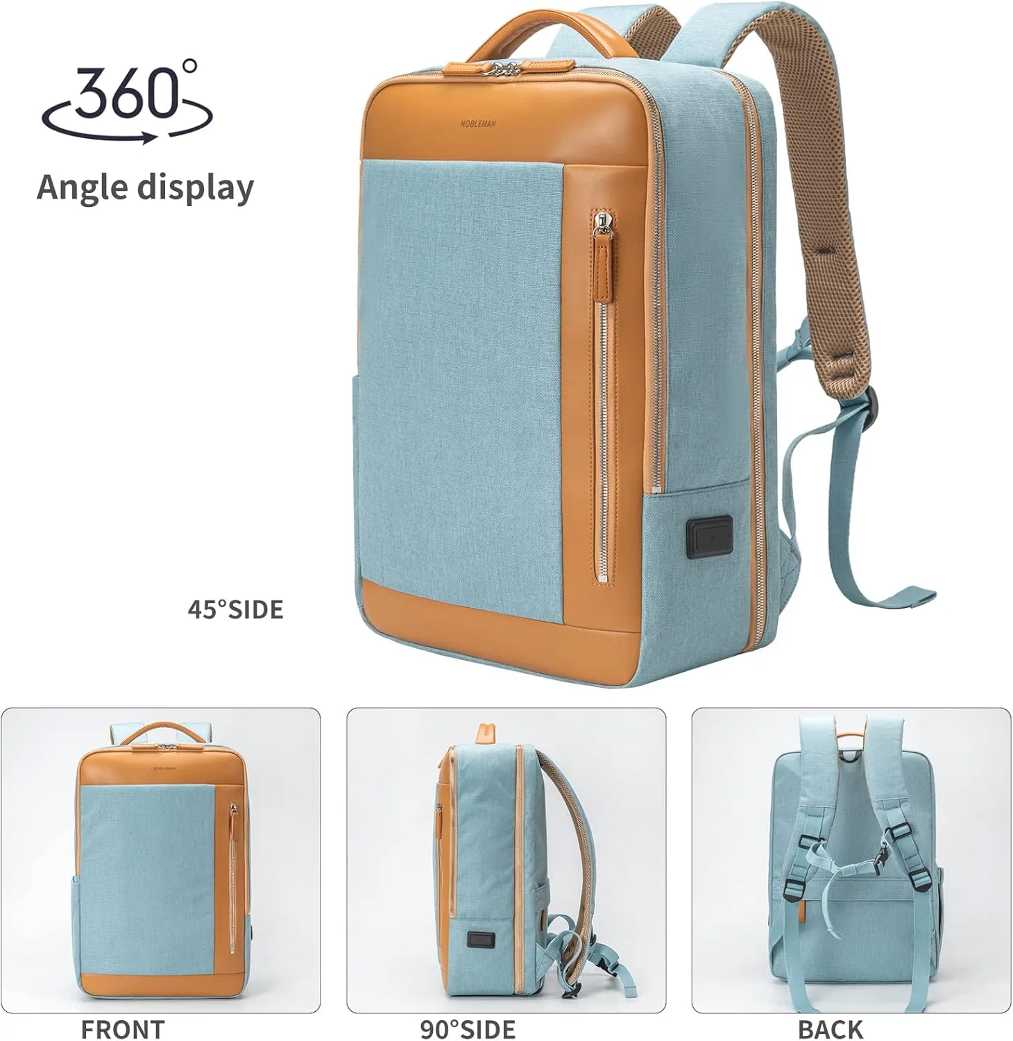 NOBLEMAN Work Travel Backpack, Large 17 Inch Laptop Ergonomic Business Computer Backpacks Airplane Approved with Luggage Strap, Anti Theft Professional Office College Backpack for Women Men (Aqua)