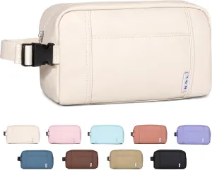 NOL Natural Organic Lifestyle Nylon Waterproof Makeup Bag Lightweight Travel Toiletry Bag for Adults, Reusable, Zip Closure with Buckle Handle, Snack Bag, Travel Cosmetic Bag, Cream