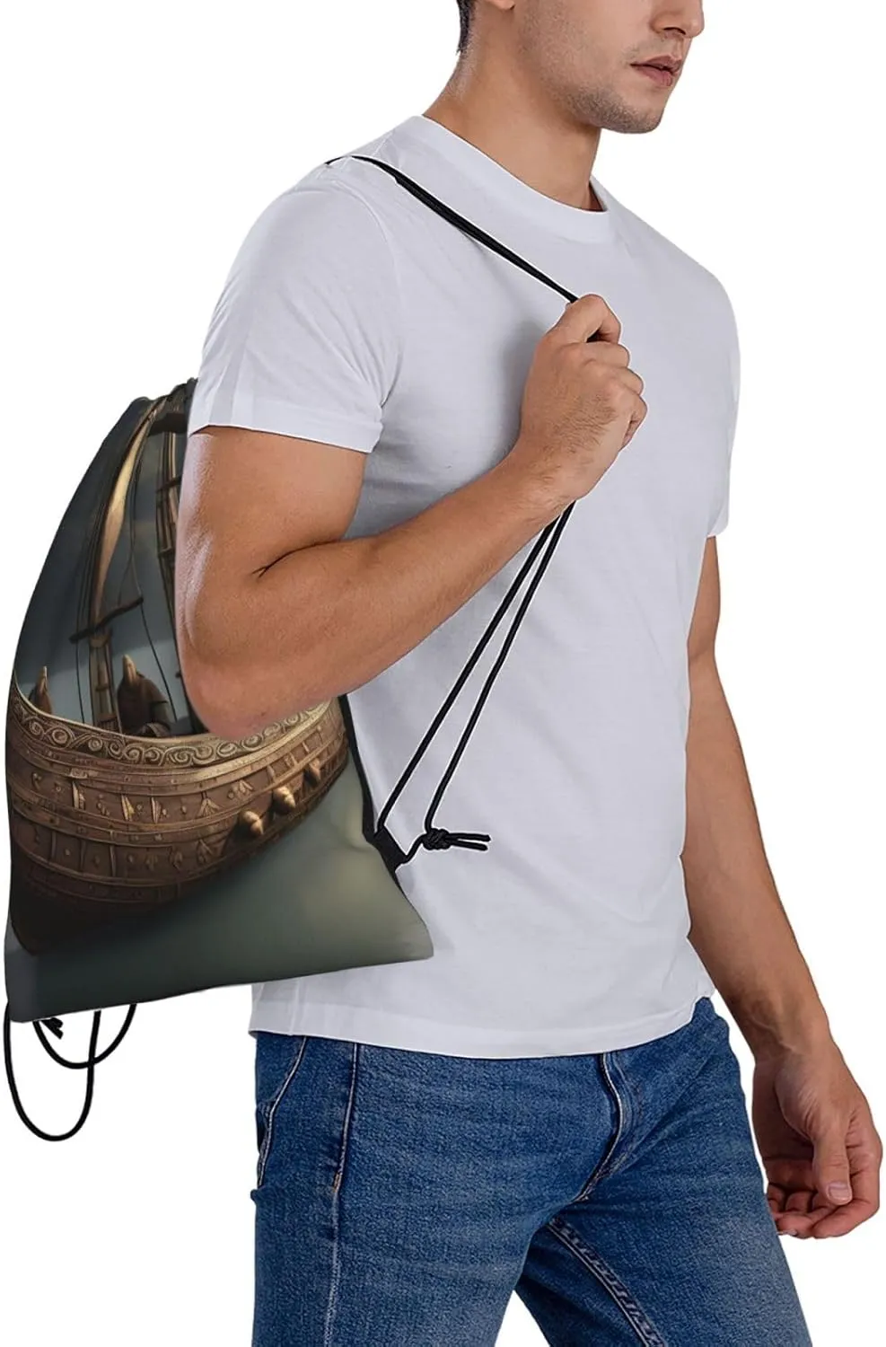 Nordic Pirate Ship Unisex Simple Leisure Drawstring Bag,Gym Drawstring Bags,Outdoor Portable Backpack Storage Bags