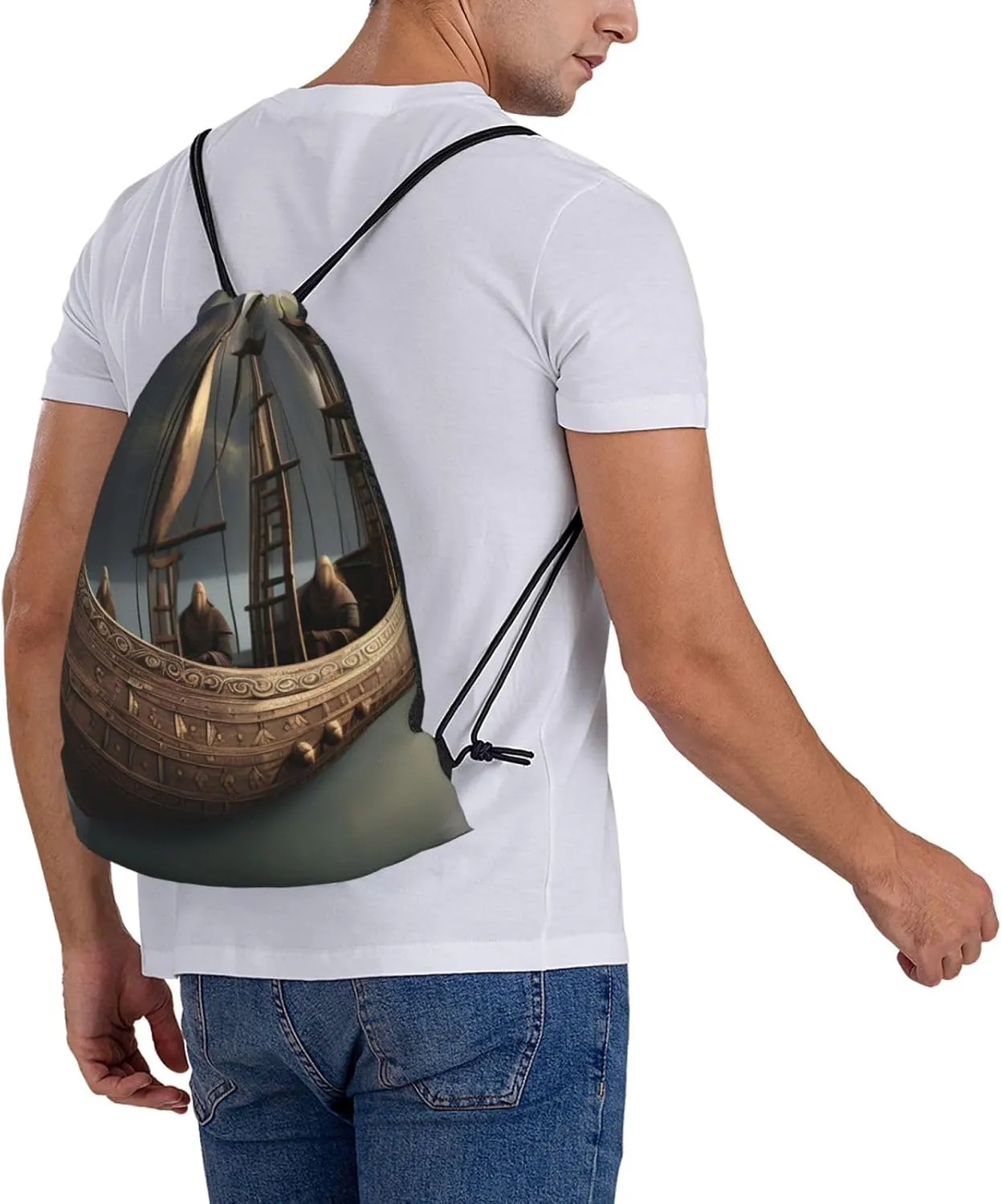 Nordic Pirate Ship Unisex Simple Leisure Drawstring Bag,Gym Drawstring Bags,Outdoor Portable Backpack Storage Bags