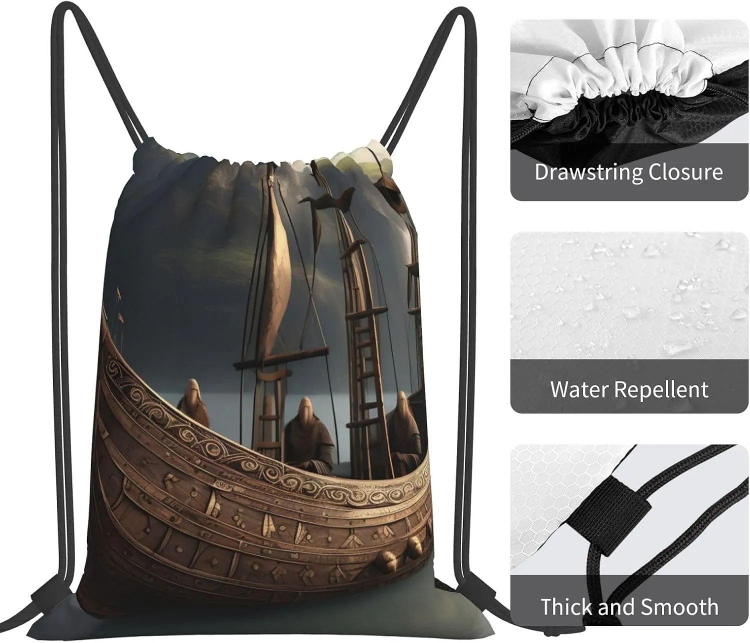Nordic Pirate Ship Unisex Simple Leisure Drawstring Bag,Gym Drawstring Bags,Outdoor Portable Backpack Storage Bags