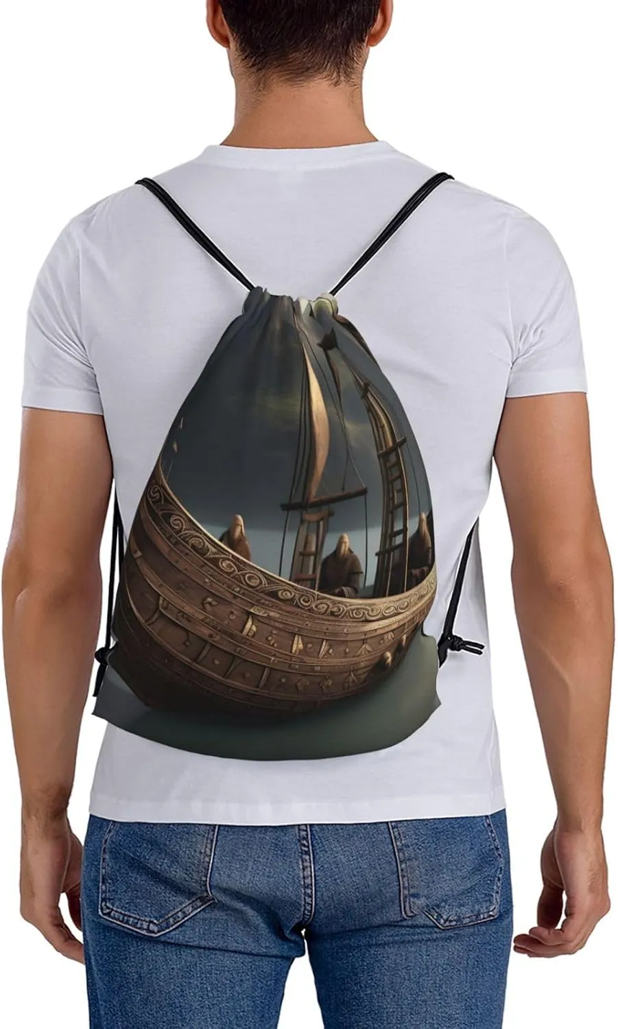 Nordic Pirate Ship Unisex Simple Leisure Drawstring Bag,Gym Drawstring Bags,Outdoor Portable Backpack Storage Bags