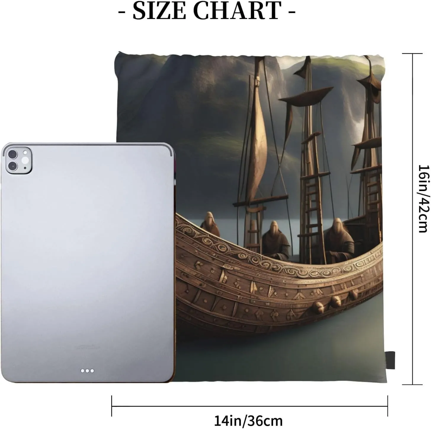 Nordic Pirate Ship Unisex Simple Leisure Drawstring Bag,Gym Drawstring Bags,Outdoor Portable Backpack Storage Bags