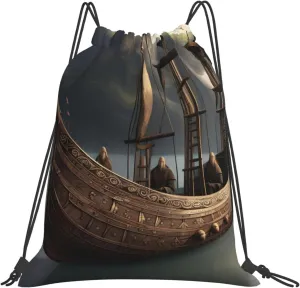 Nordic Pirate Ship Unisex Simple Leisure Drawstring Bag,Gym Drawstring Bags,Outdoor Portable Backpack Storage Bags