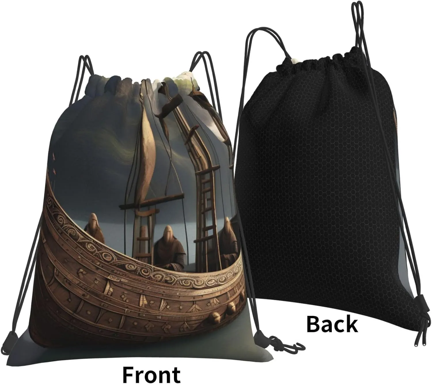Nordic Pirate Ship Unisex Simple Leisure Drawstring Bag,Gym Drawstring Bags,Outdoor Portable Backpack Storage Bags