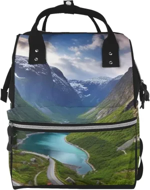 Norwegian fjords Diaper Bag Essentials Travel Tote Nappy Backpack Large Capacity Mummy Backpack Multifunction Waterproof Teacher Nurse Bag 15.7 inch Work laptop Bags
