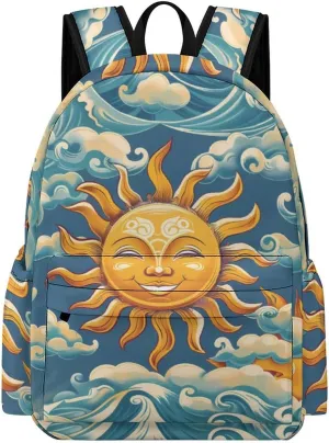 Ocean Sunrise Faces Mini Backpack Cute Shoulder Bag Small Laptop Bag Travel Daypack for Men Women