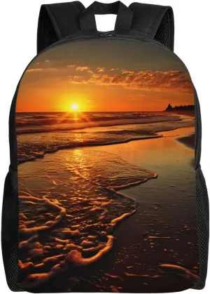 Orange Sunrise Beach Travel Backpack for Women Men Large Laptop Bag 16.1Inch College Bag Casual Daypack