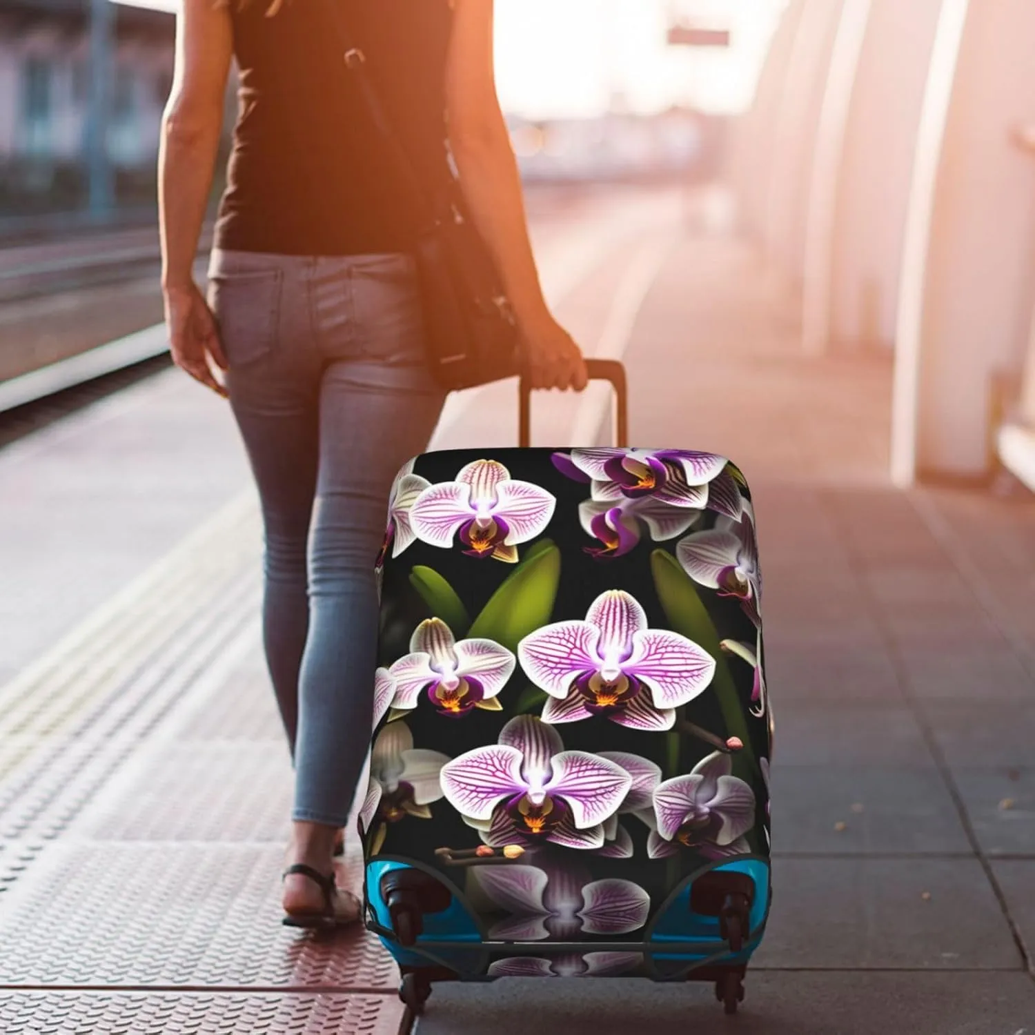 Orchids Travel Luggage Cover Suitcase Protector Fits 18-22 Inch Luggage,Anti Scratch Dirt Covers