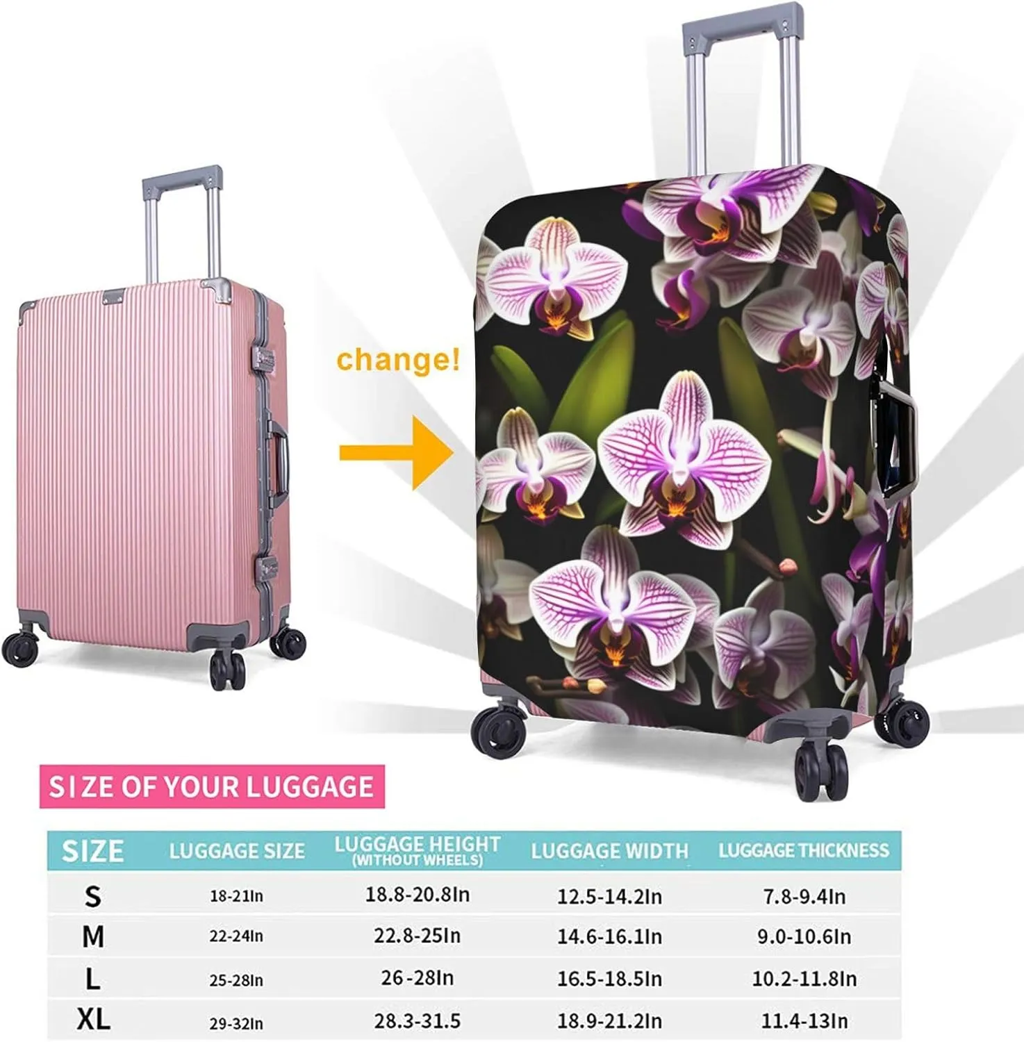 Orchids Travel Luggage Cover Suitcase Protector Fits 18-22 Inch Luggage,Anti Scratch Dirt Covers