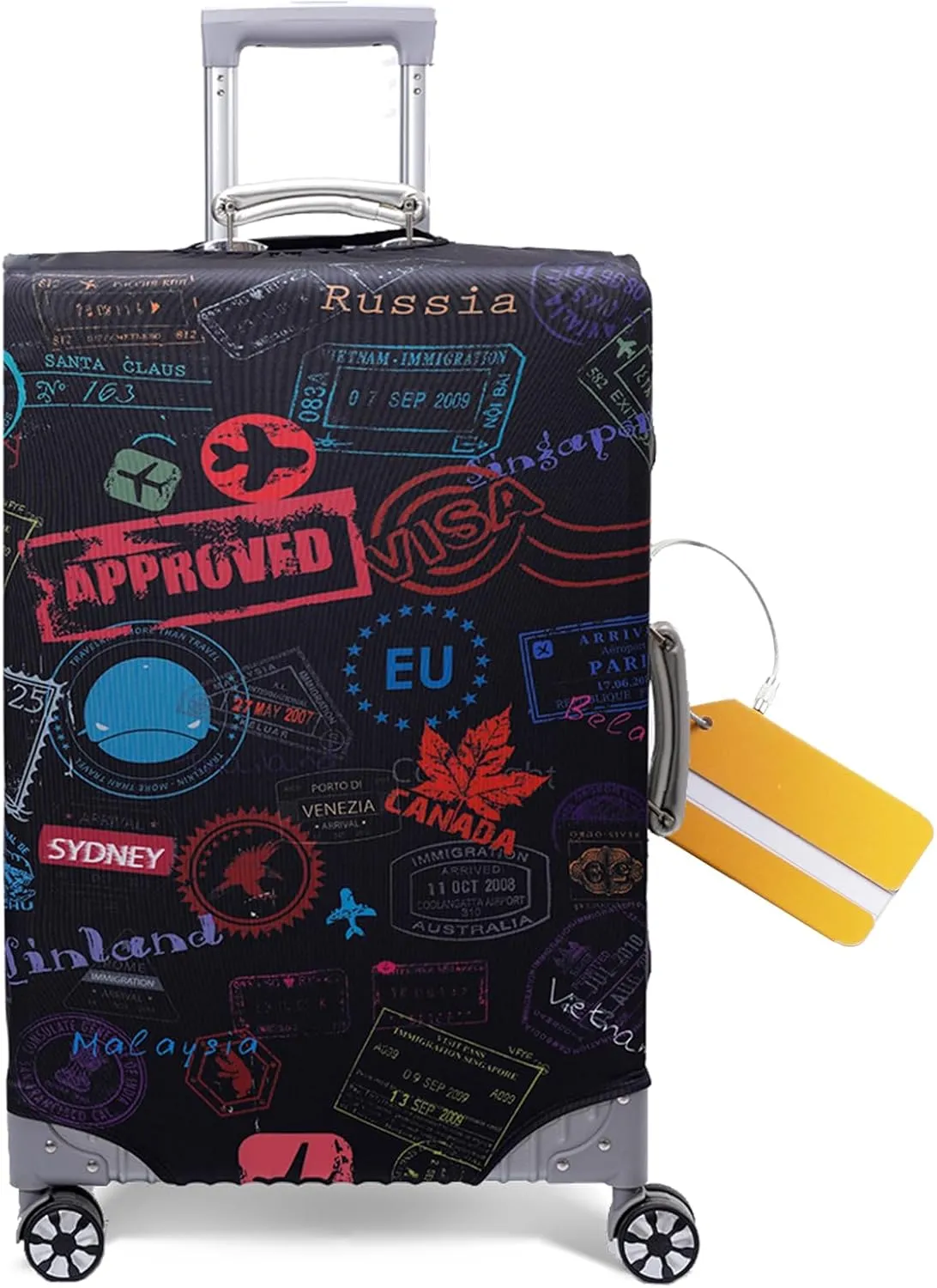 OrgaWise Luggage Covers for Suitcase - Fashionable Protector, Elastic Washable & Stretchable Suitcase covers for luggage, Anti-scratch - Fits 18-32 Inch Luggage（World S）