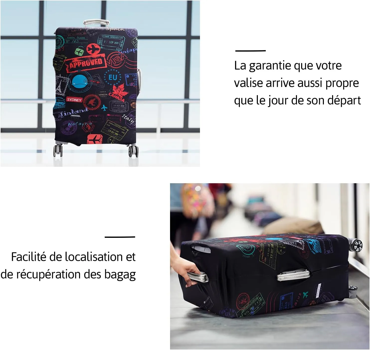 OrgaWise Luggage Covers for Suitcase - Fashionable Protector, Elastic Washable & Stretchable Suitcase covers for luggage, Anti-scratch - Fits 18-32 Inch Luggage（World S）