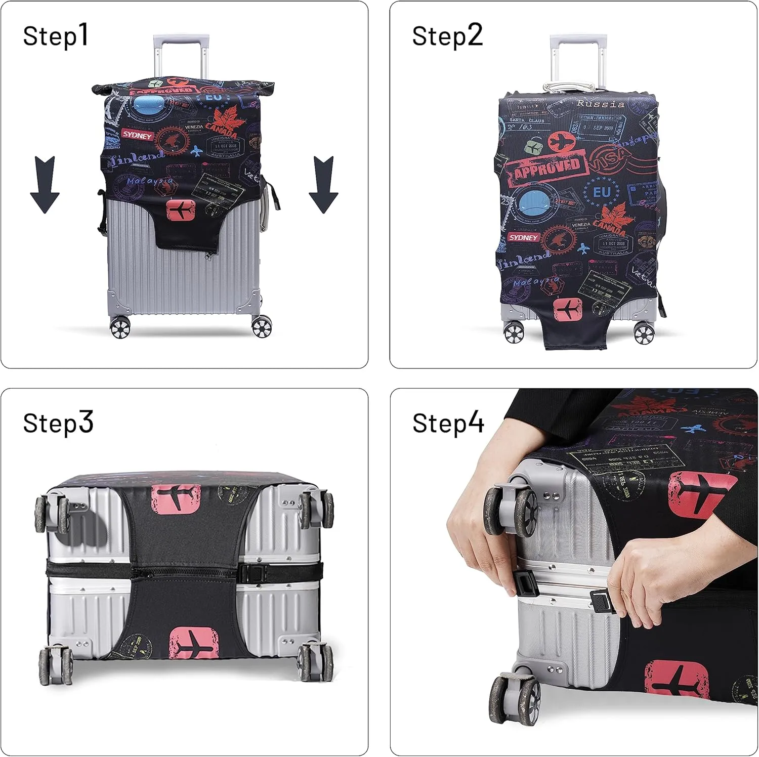 OrgaWise Luggage Covers for Suitcase - Fashionable Protector, Elastic Washable & Stretchable Suitcase covers for luggage, Anti-scratch - Fits 18-32 Inch Luggage（World S）