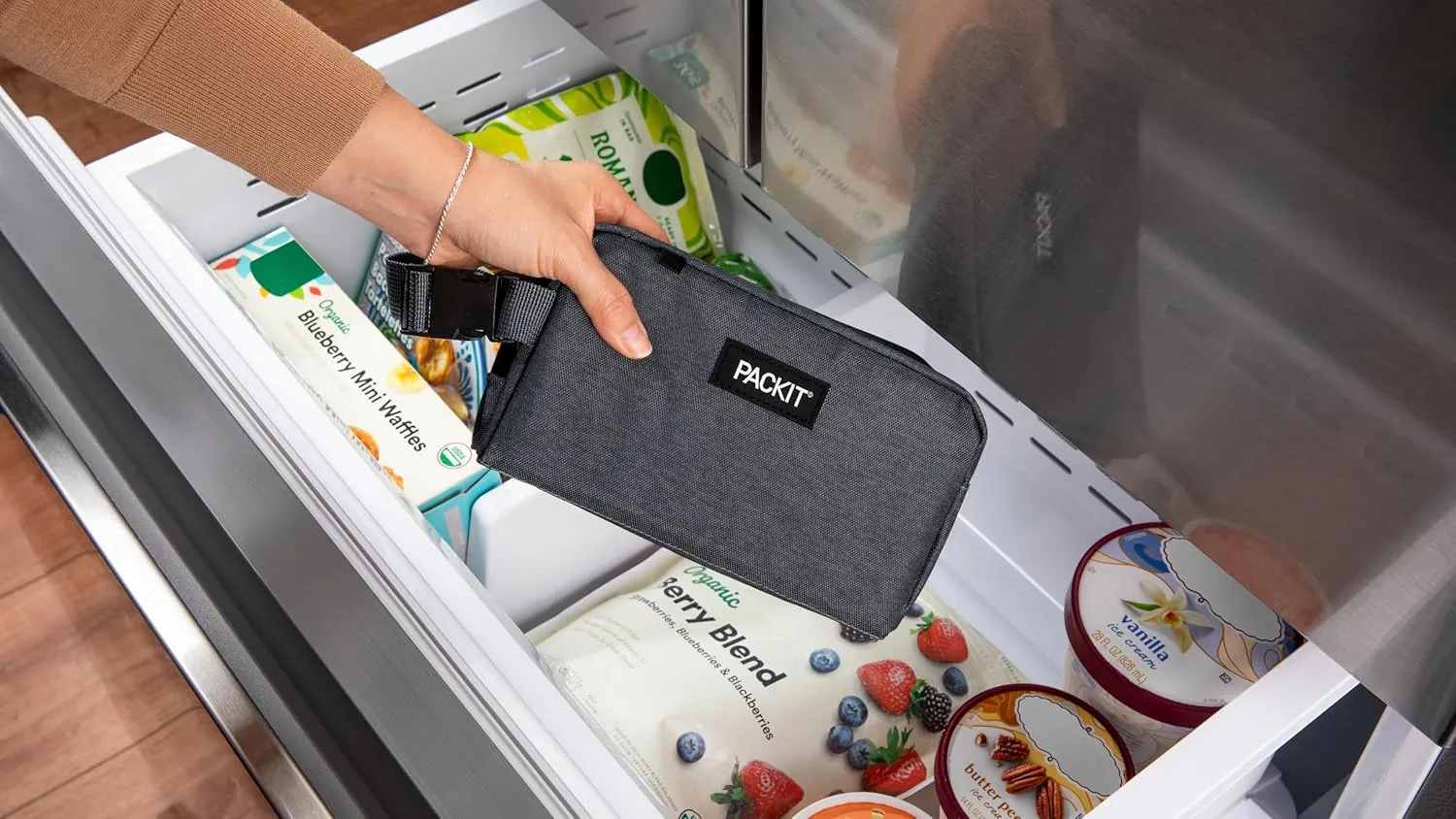 PackIt Freezable Snack Box, City Charcoal, Built with EcoFreeze® Technology, Collapsible, Reusable, Zip Closure with Buckle Handle, For Work Snacks, Fresh Snacks On the Go, Adults, and All Ages