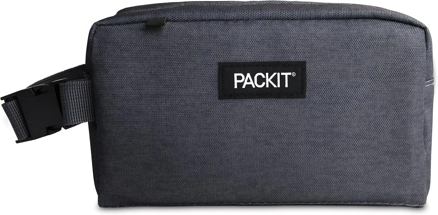 PackIt Freezable Snack Box, City Charcoal, Built with EcoFreeze® Technology, Collapsible, Reusable, Zip Closure with Buckle Handle, For Work Snacks, Fresh Snacks On the Go, Adults, and All Ages