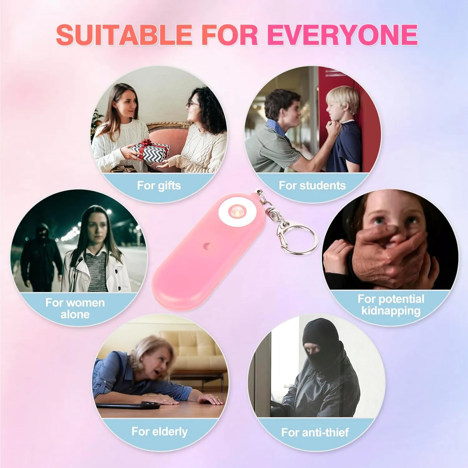 Personal Safety Alarm for Women - 2 Pack 130dB Self Defense Keychains Siren Whistle, Replaceable Battery with LED Strobe Light - Emergency Security Safe Protection Devices for Kids Elderly