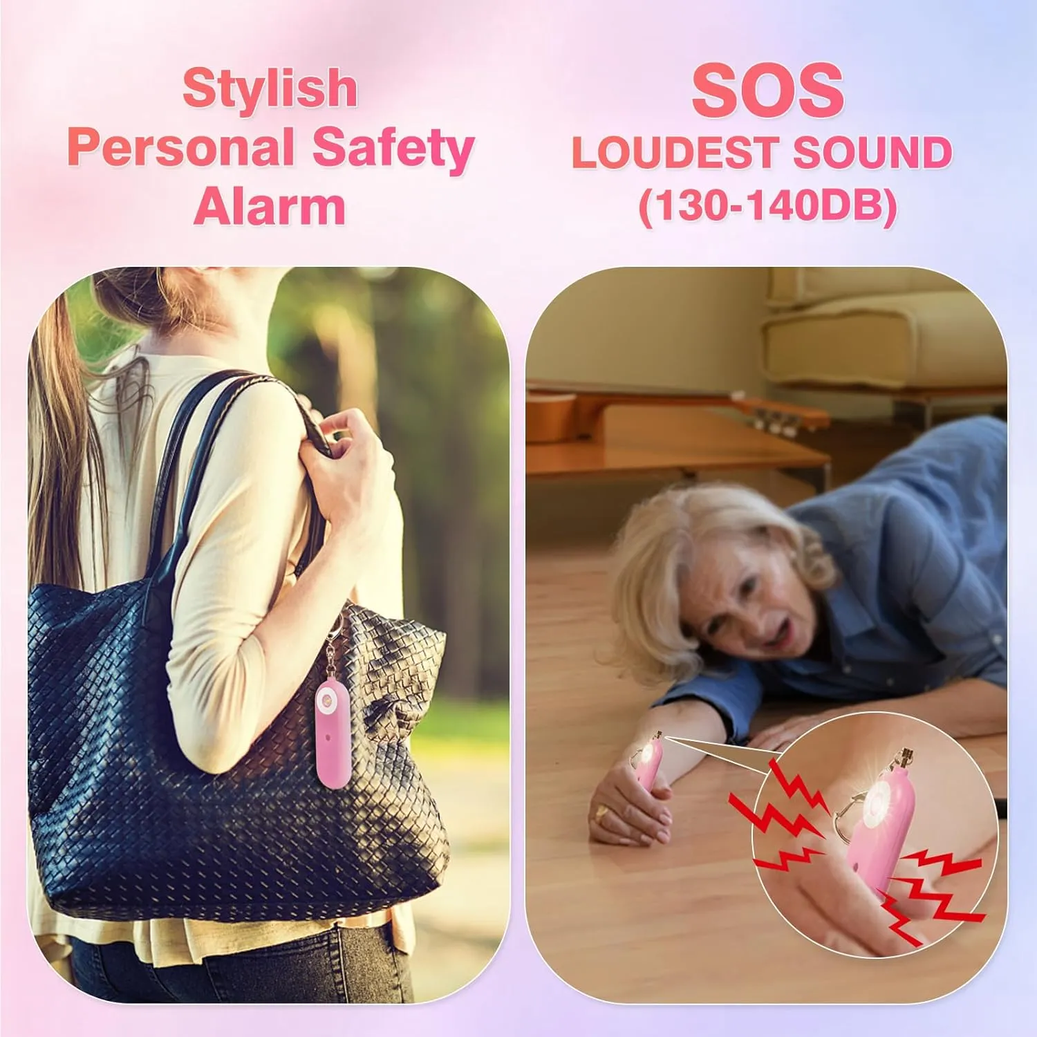 Personal Safety Alarm for Women - 2 Pack 130dB Self Defense Keychains Siren Whistle, Replaceable Battery with LED Strobe Light - Emergency Security Safe Protection Devices for Kids Elderly