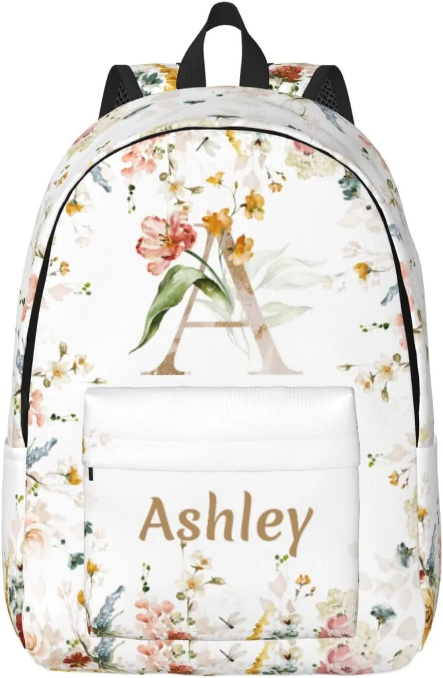 Personalized Backpack for Girls Boys, Custom Backpacks with Name, Customized Flowers School Bookbags for Kids, Personalized Casual Bookbags for Back to School Travel Picnic 15"