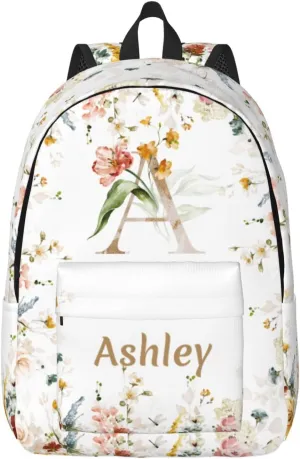 Personalized Backpack for Girls Boys, Custom Backpacks with Name, Customized Flowers School Bookbags for Kids, Personalized Casual Bookbags for Back to School Travel Picnic 15"