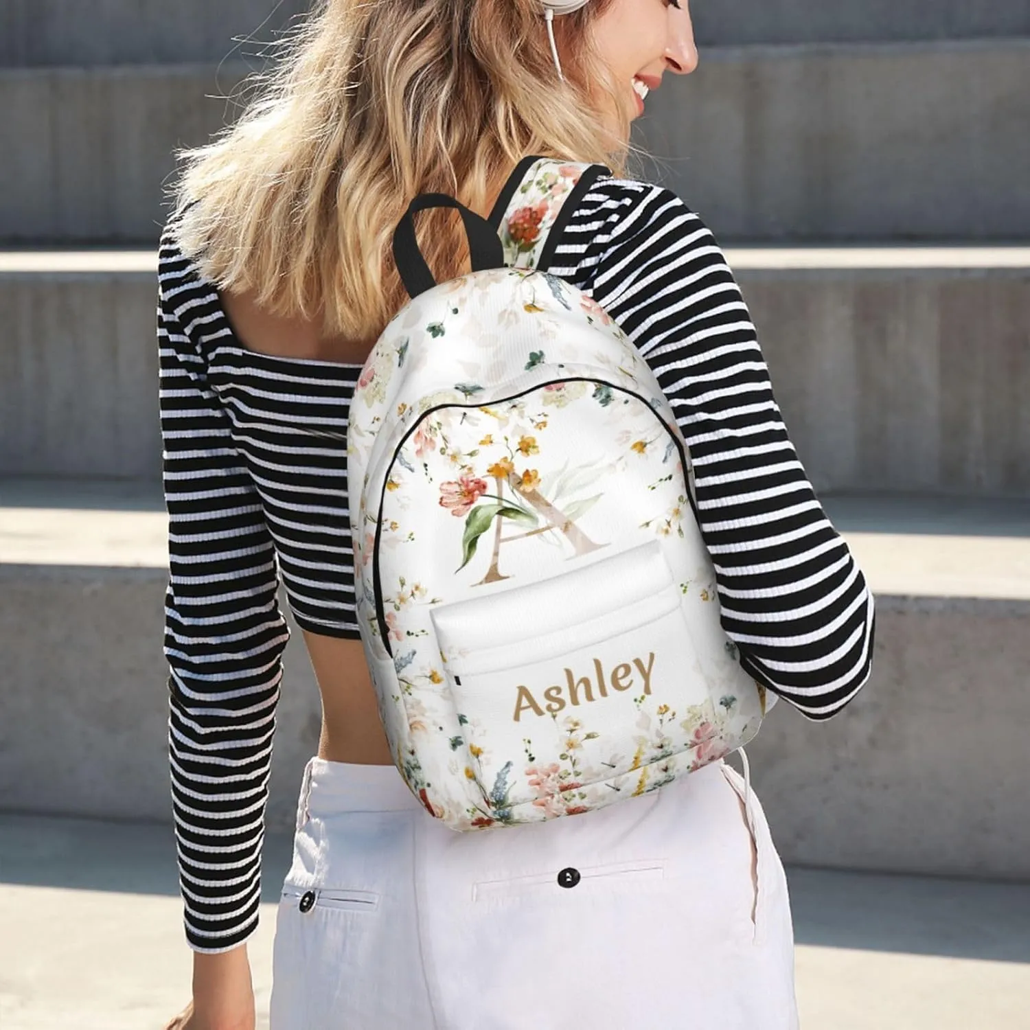 Personalized Backpack for Girls Boys, Custom Backpacks with Name, Customized Flowers School Bookbags for Kids, Personalized Casual Bookbags for Back to School Travel Picnic 15"