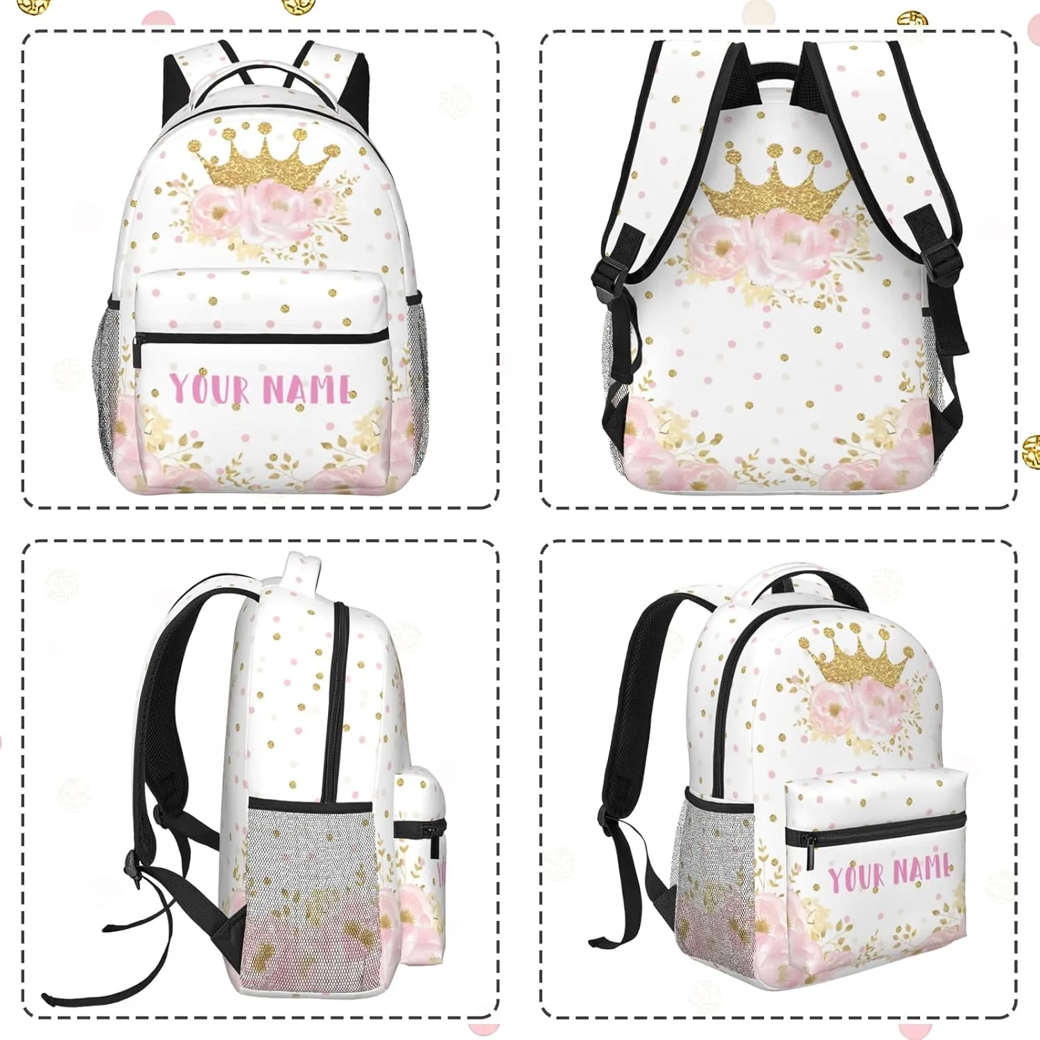 Personalized Backpack for Girls Boys, Custom Backpacks with Name for Kids, Customized Flowers School Bookbag for Back to School Travel Picnic 16in