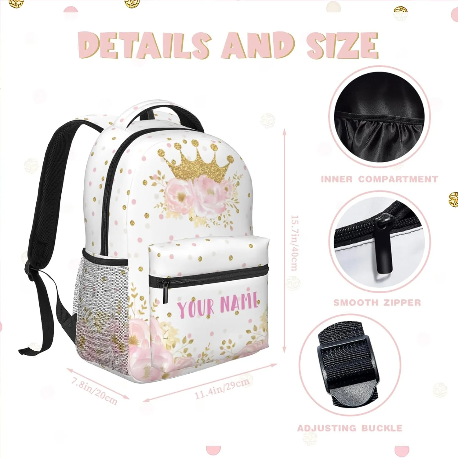 Personalized Backpack for Girls Boys, Custom Backpacks with Name for Kids, Customized Flowers School Bookbag for Back to School Travel Picnic 16in