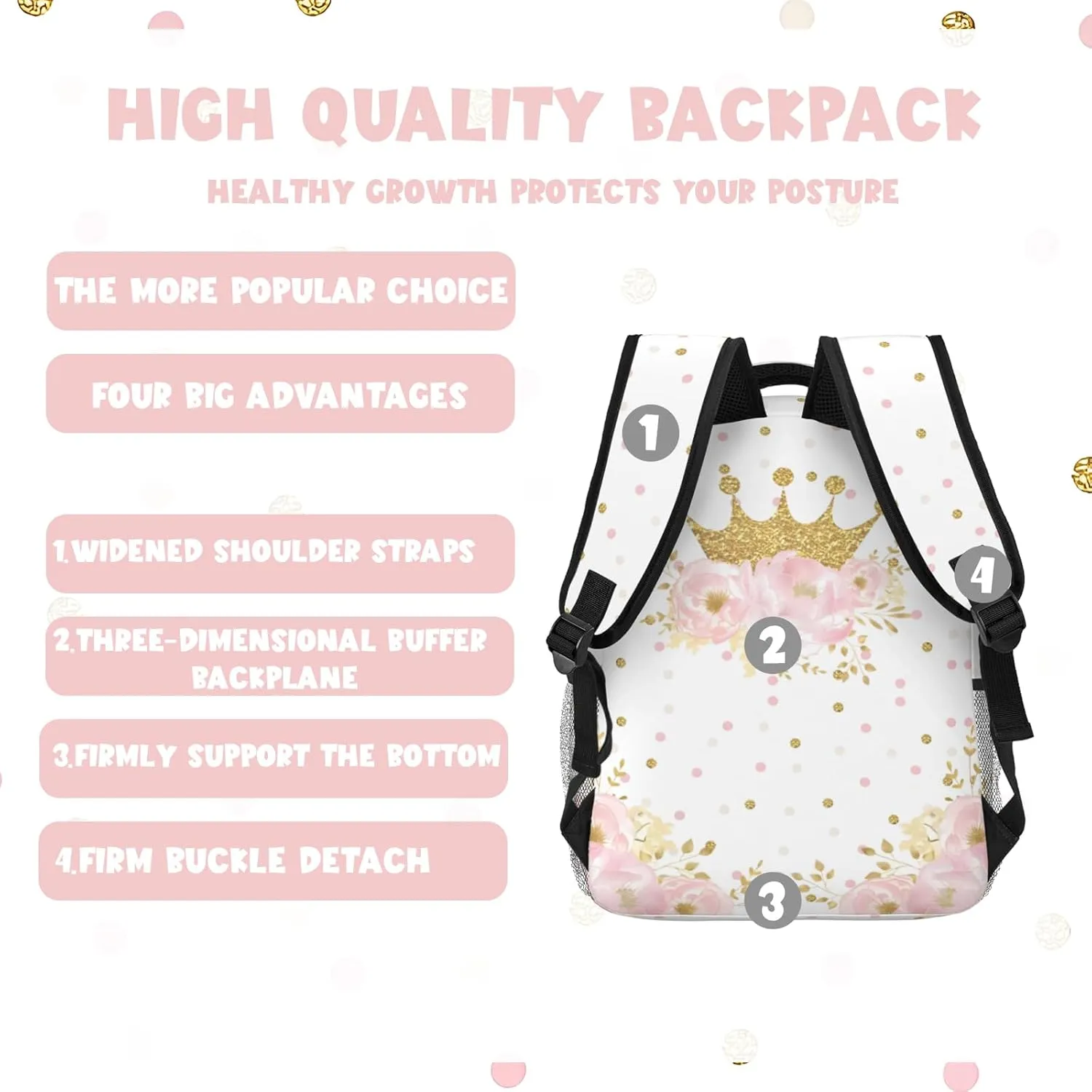 Personalized Backpack for Girls Boys, Custom Backpacks with Name for Kids, Customized Flowers School Bookbag for Back to School Travel Picnic 16in