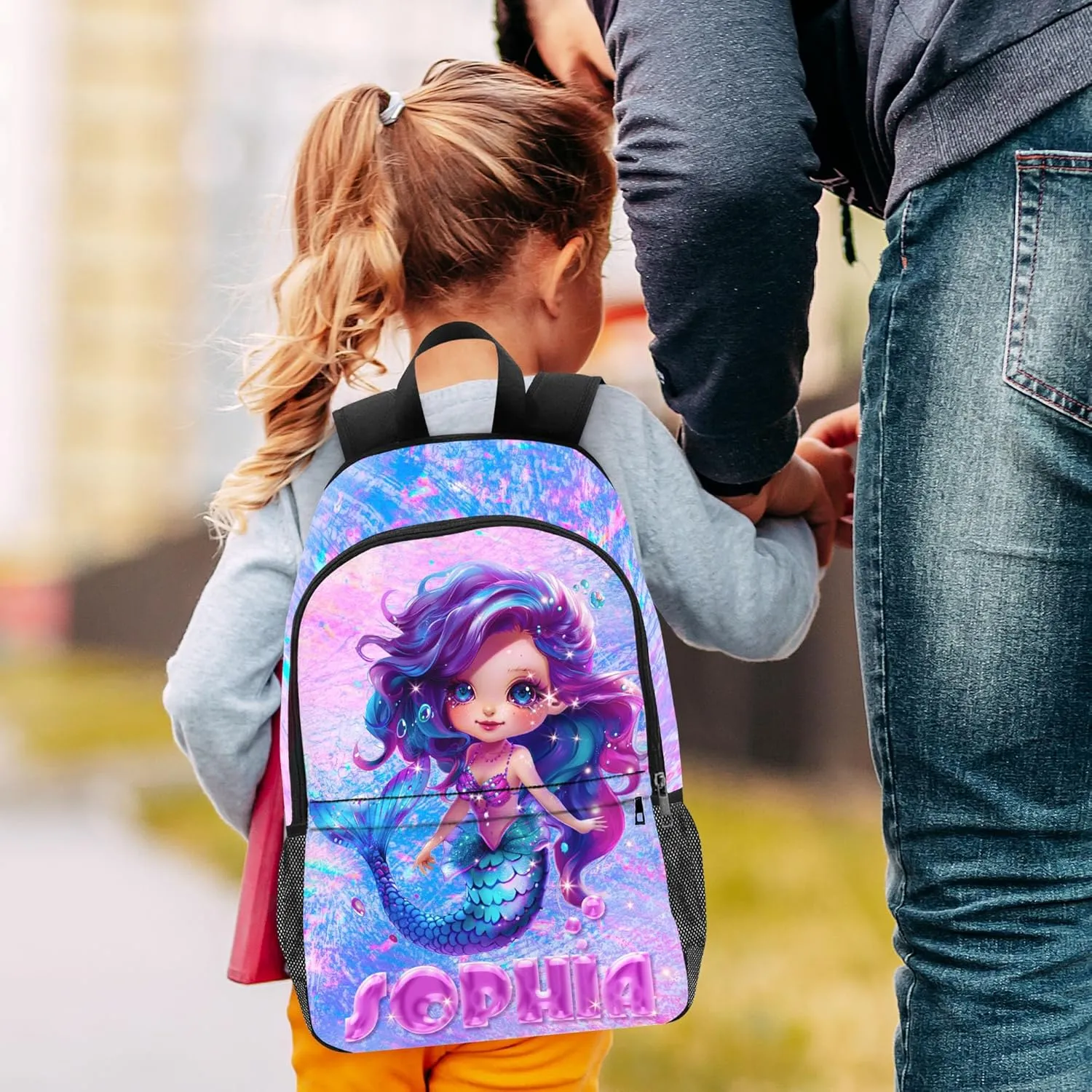 Personalized Mermaid Backpack for Kids with Name Custom School Backpacks for Girls Customized School Bookbag with Lunch Box Bookbag for Daughter Fashion Unique Gift for Preschool Kindergarten