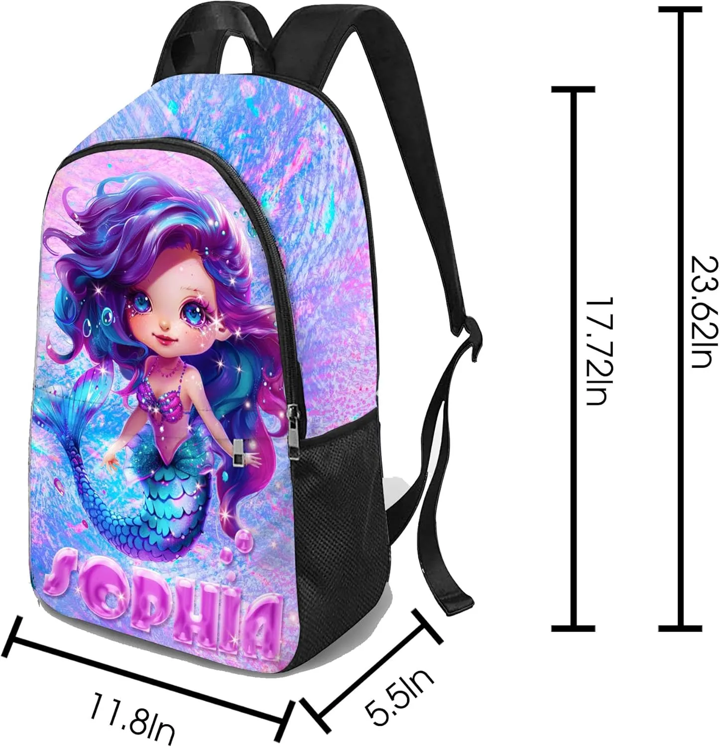 Personalized Mermaid Backpack for Kids with Name Custom School Backpacks for Girls Customized School Bookbag with Lunch Box Bookbag for Daughter Fashion Unique Gift for Preschool Kindergarten