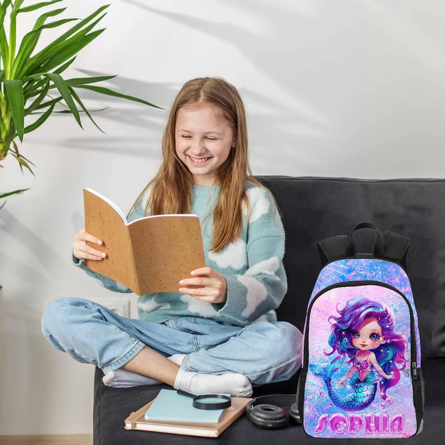 Personalized Mermaid Backpack for Kids with Name Custom School Backpacks for Girls Customized School Bookbag with Lunch Box Bookbag for Daughter Fashion Unique Gift for Preschool Kindergarten
