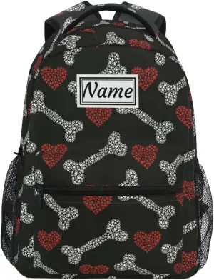 Pfrewn Custom Backpacks Personalized Bones and Hearts Footprints Cat Dog Bookbag with Name Boys Girls School Backpack 16"